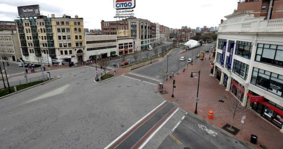 Kenmore Square during the lockdown. (AP Photo/Elise Amendola)